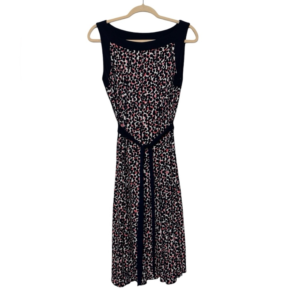 Christopher Banks‎ Pink Navy Blue Long Modest Fit Flare Belted Sleeveless Dress